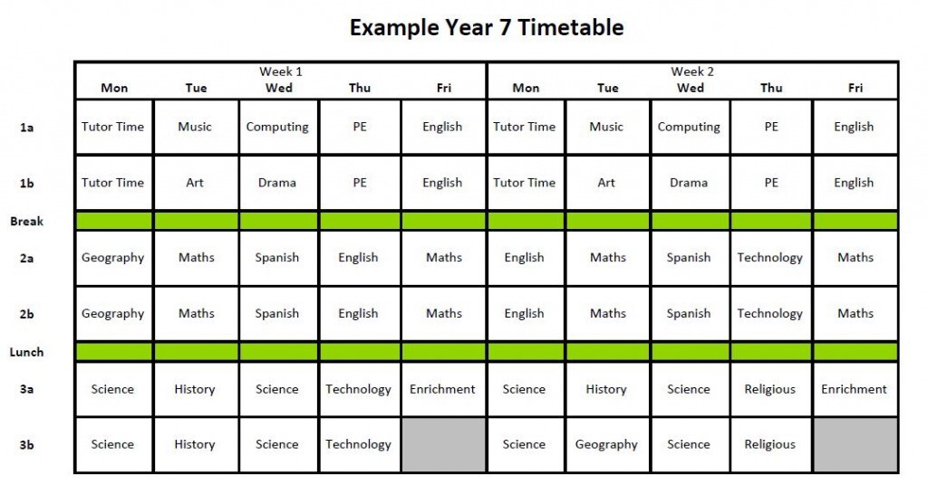 Example year 7 timetable joining our school webpage